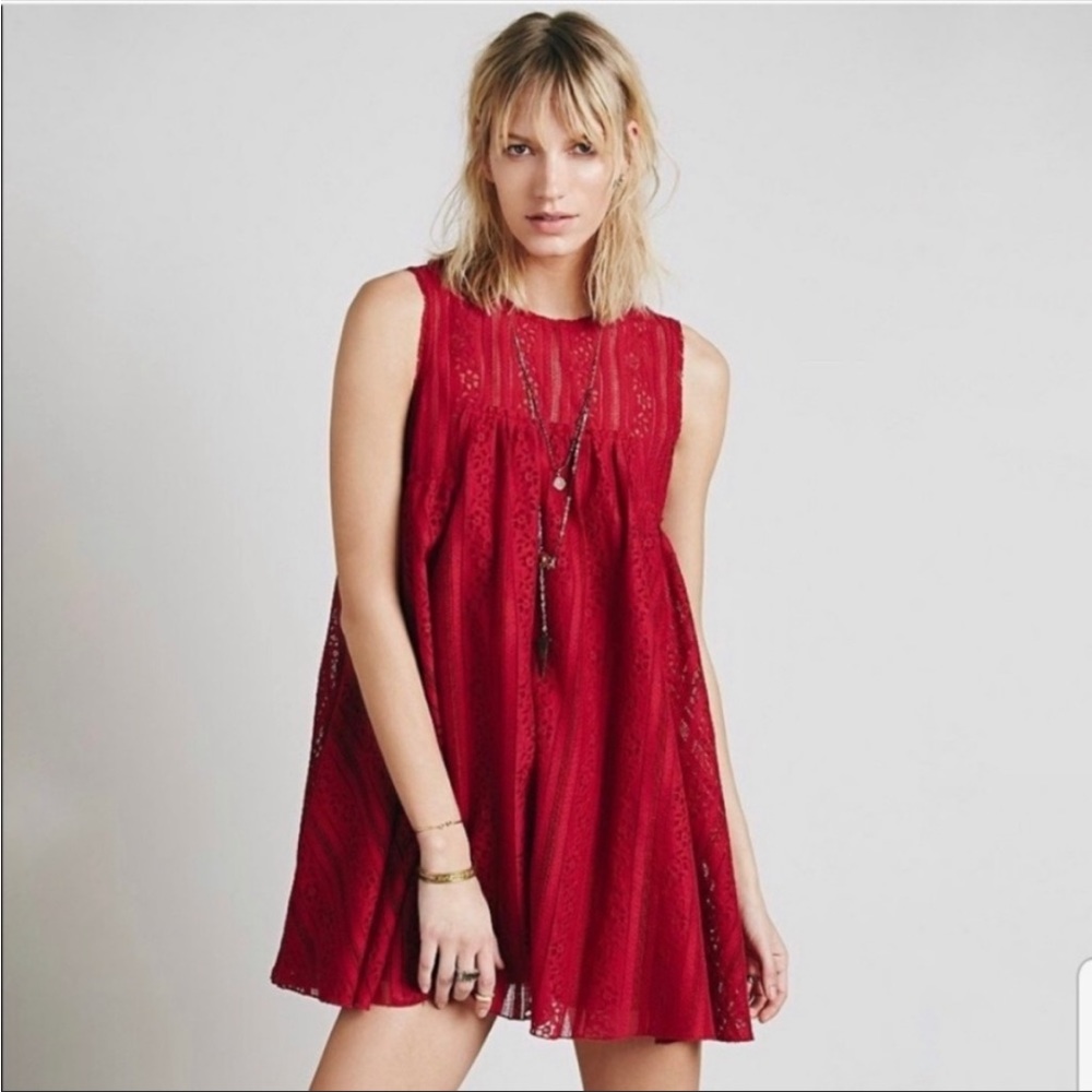 Free People red lace babydoll mini dress